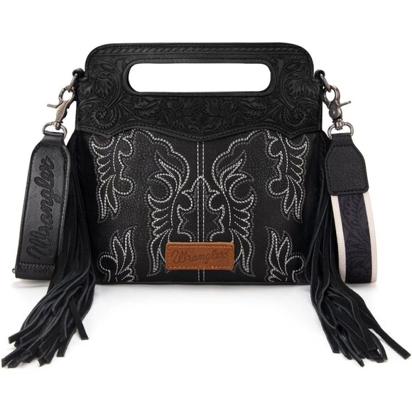 Handbags - Wrangler Western Fringed Floral Vegan Leather Crossbody Bag for Women
